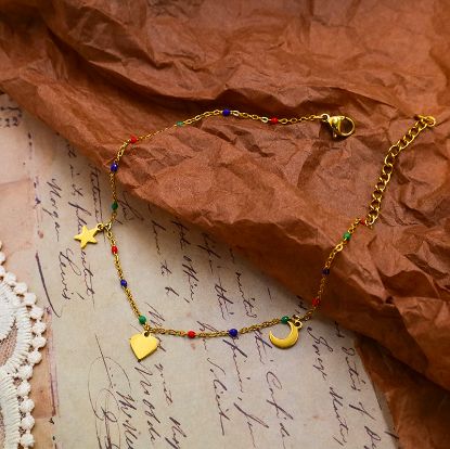 Picture of Star-moon-heart necklace & geometric beaded anklet