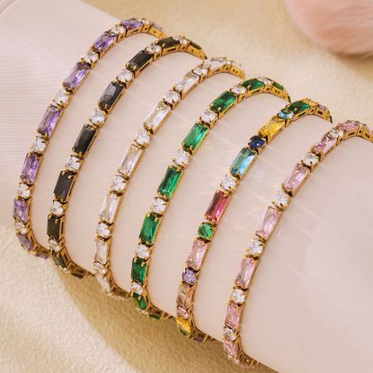 Picture of Chic Multicolor Zircon Bar Bracelet – 18K Gold-Plated Stainless Steel