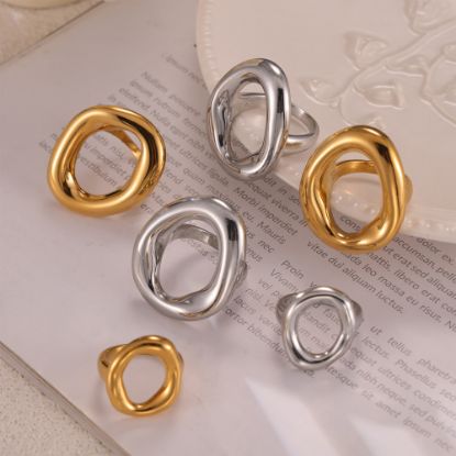 Picture of Minimalist hollow-cut off-round ring—gold-plated titanium