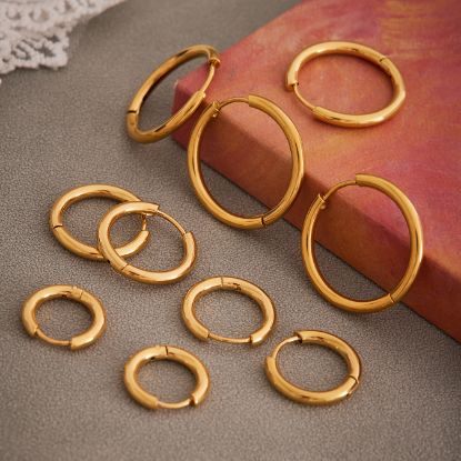 Picture of Stainless-Steel Geometric Plain-Hoop Earrings